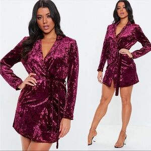 Missguided Velvet Long Sleeve Dress - Burgundy